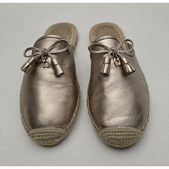 Coach Cassidy Rose Gold Espadrille Slip On Slides Flat Tassel Mule Sz 6.5 - Picture 2 of 11